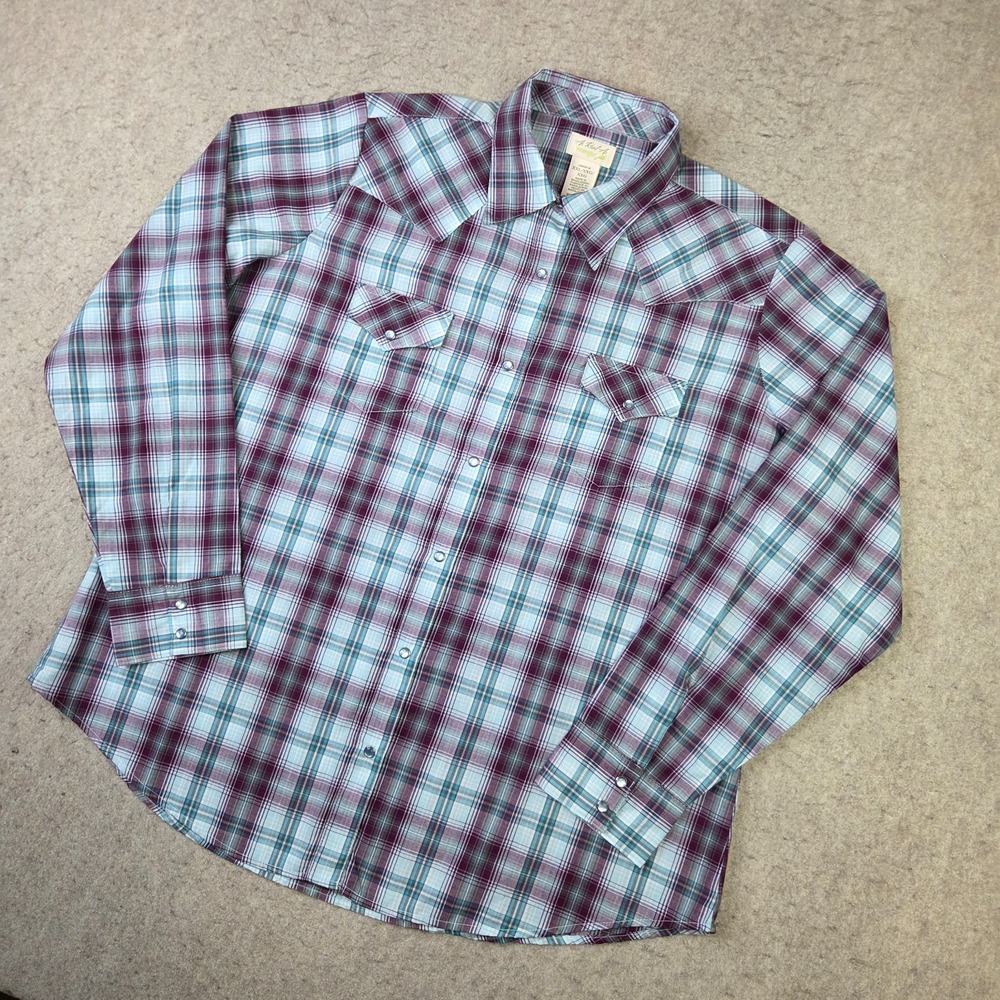 Wrangler As Real As Pearl Snap Shirt Womens 2XL Blue Plaid Western LRW301M
